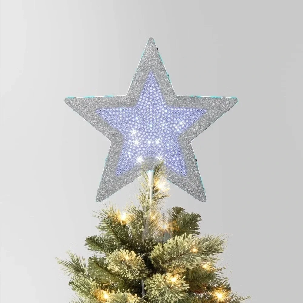 Wondershop Christmas LED Lit SilverTree Topper Lights Silver Glitter Star Remote
